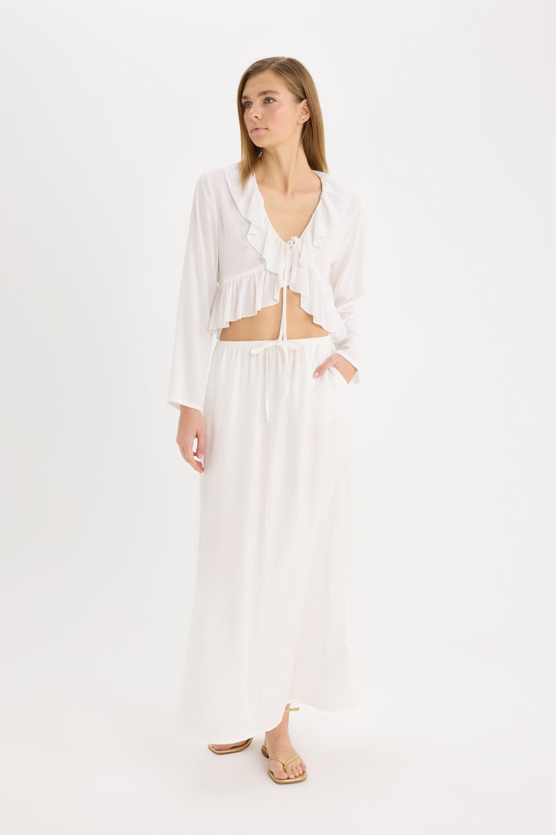 DeFacto White Woman A Cut Normal Waist Maxi Skirt Casual - Image 3